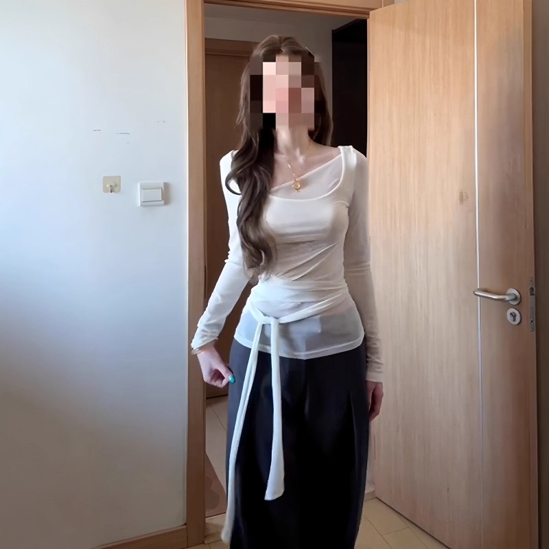 오리지널 디자인 가을 새로운 불규칙 긴팔 자외선 차단 블라우스 여성 루즈핏 슬림해 보이는 티셔츠 맨위