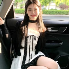 批发POPWEST丨针织飘带开衫外套内搭花边蝴蝶结<b class='q'>吊带</b>上衣波点短裙套