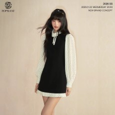 批发POPWEST丨法式复古波点蝴蝶结衬衫无袖方领连衣裙显瘦<b class='q'>背心</b>套装