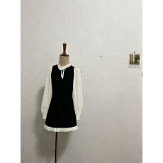 批发POPWEST丨法式复古波点蝴蝶结衬衫无袖方领<b class='q'>连衣裙</b>显瘦背心套装