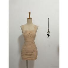 批发Fart ShopRose 莱赛尔抽褶不规则带胸垫<b class='q'>连衣裙</b>女春夏包臀短裙