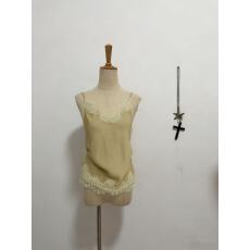 批发素舶 醋酸法式氛围感蕾丝花边拼接V领蕾丝吊带<b class='q'>背心</b>