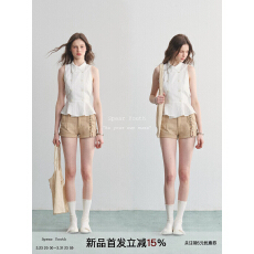 批发SPEAR YOUTH南法庄园”纯棉碎花刺绣无袖挂脖衬衫收腰t恤衬衣<b class='q'>短裤</b>