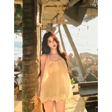 批发Mejiu蜜九【柔雾流光】温柔<b class='q'>甜美</b>蕾丝吊带连衣裙女春夏玻璃纱短裙