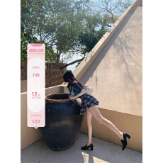 批发【Fart Shop】格纹控 中腰<b class='q'>格子</b>a字百褶短裙女春夏挺括性感半身裙