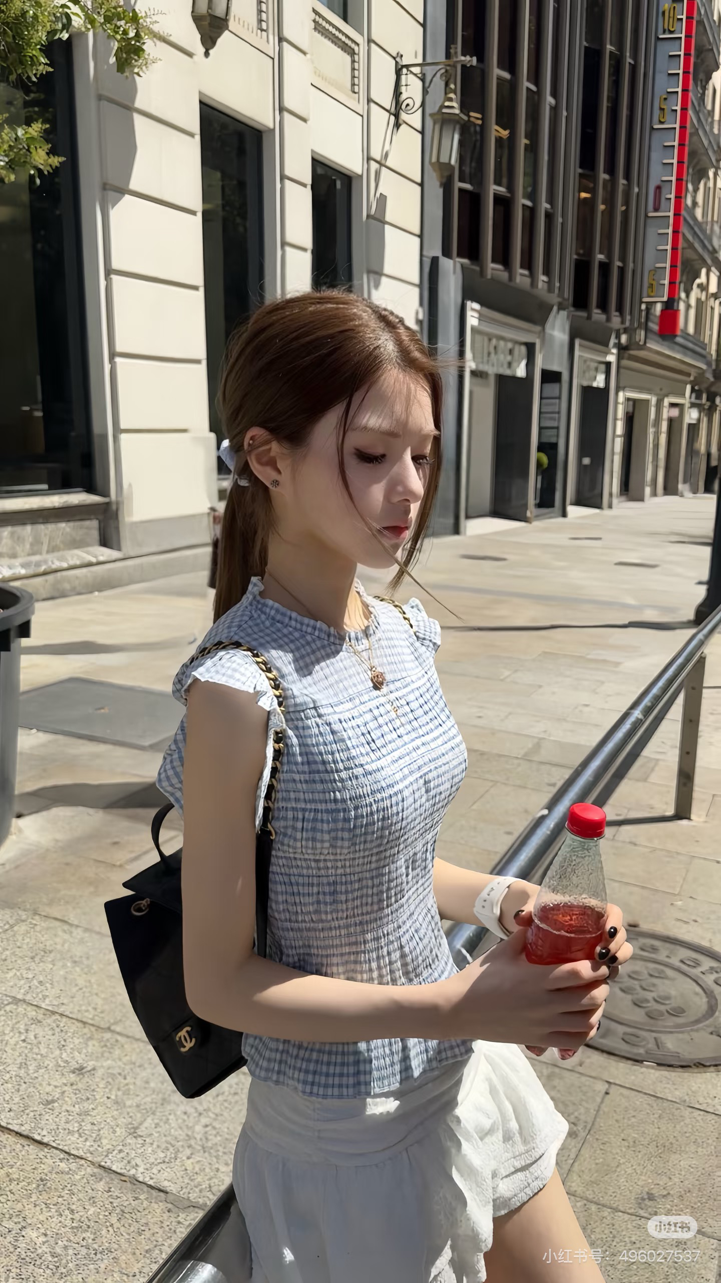 블루 화이트 체크무늬 작은 날다 소매 yyds 여름 상쾌 착용 가져 가라.
