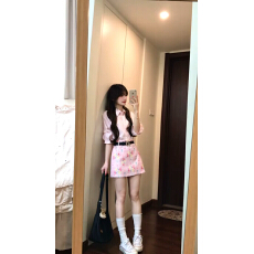 批发WESTAYONE粉色衬衫女小个子衬衣高级感+油画印花短裙
