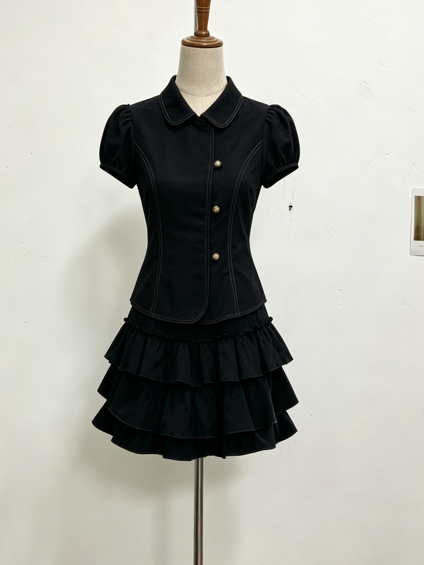 qdqd 달콤한 차가운 학원 스타일 세트 레트로 베이비 칼라 허리 수축 반팔 셔츠 소녀 센스 케이크 미니 스커트 여름