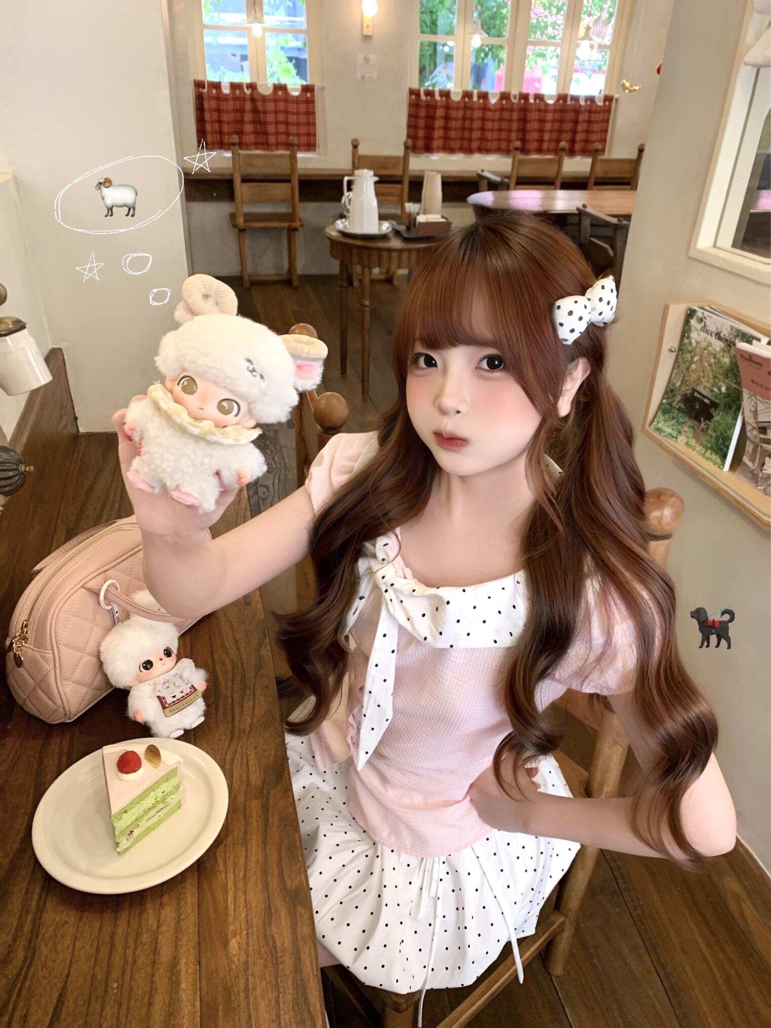 umoumo 우 버섯 여름 달콤함 도트 무늬 나비 매듭 칼라 패치워크 비스듬한 문 襟 몸매 가꾸기 셔츠