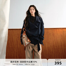 批发7Shiftin 原创设计复古<b class='q'>牛仔</b>风衣美式翻领腰带外套双排扣工装<b class='q'>上衣</b>