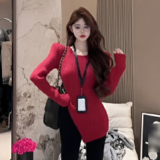 批发高级感不规则开叉<b class='q'>针织</b>衫上衣<b class='q'>女</b>秋冬季新款时尚百搭显瘦打底衫毛衣