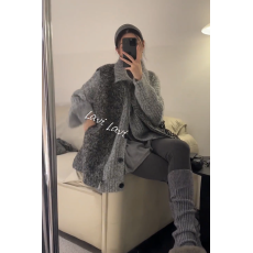 批发韩系慵懒风灰色<b class='q'>毛衣</b>马甲2025冬季新款<b class='q'>中长款</b>宽松百搭拉链针织开衫