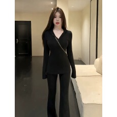 批发休闲风加厚磨毛时尚套装女秋冬新款修身连帽上衣高腰阔腿<b class='q'>裤</b><b class='q'>两件套</b>