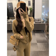 批发小香风气质修身针织开衫阔腿长裤两件套<b class='q'>女</b><b class='q'>装</b>2025秋冬新款修身套<b class='q'>装</b>