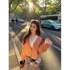 批发25秋冬韩版宽松显瘦百搭V领马海毛针织开衫加厚毛衣女潮