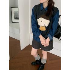 批发线针织毛衣马甲背心女25冬季新款叠穿牛仔<b class='q'>衬衫</b>两件套女潮