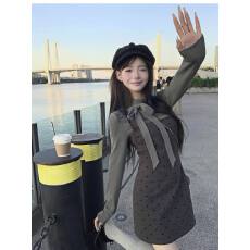 批发25春秋季新款韩系甜美减龄<b class='q'>波点</b>吊带<b class='q'>连衣裙</b>+蝴蝶结半高领打底衫