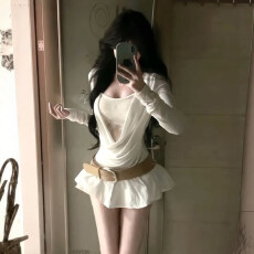 批发法式性感风蕾丝花边拼接长袖上衣高腰半身裙两件套女秋季新款穿搭