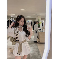 批发26春季新款【留白衬衫】越素越爱的简约时尚棉衬衫裙送腰带女