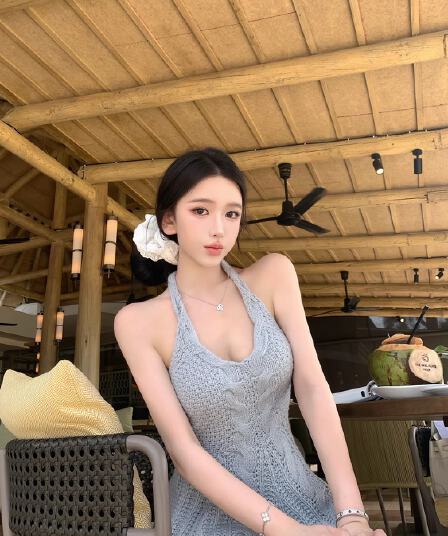 꿈 제직 안지 리 행침 목 니트 캐미솔 프랑스식 3 차원 트위스트 꽃 허리 수축 맨위 여성 트렌디