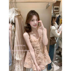 批发夏韩系纯欲浪漫<b class='q'>甜美</b>立体花朵蓬蓬吊带背心无袖小衫女潮