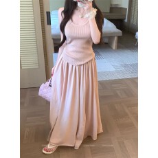 批发夏温柔风套装女<b class='q'>修身</b>针织吊带背心高腰 A 字半身裙显瘦穿搭两件套