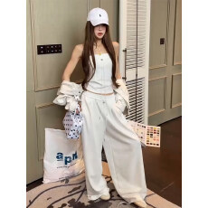 批发巨好看休闲套<b class='q'>装</b>女辣妹风时尚<b class='q'>显瘦</b>抽绳抹胸背心+高腰阔腿<b class='q'>裤</b><b class='q'>两件套</b>