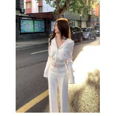 批发气质长袖短款拉链卫衣外套高腰直筒休闲裤蕾丝吊带三件套女秋<b class='q'>冬</b>