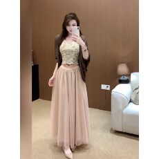 批发温柔风气质长袖开衫外套+蕾丝<b class='q'>吊带</b><b class='q'>背心</b>+高腰网纱半身裙三件套春季