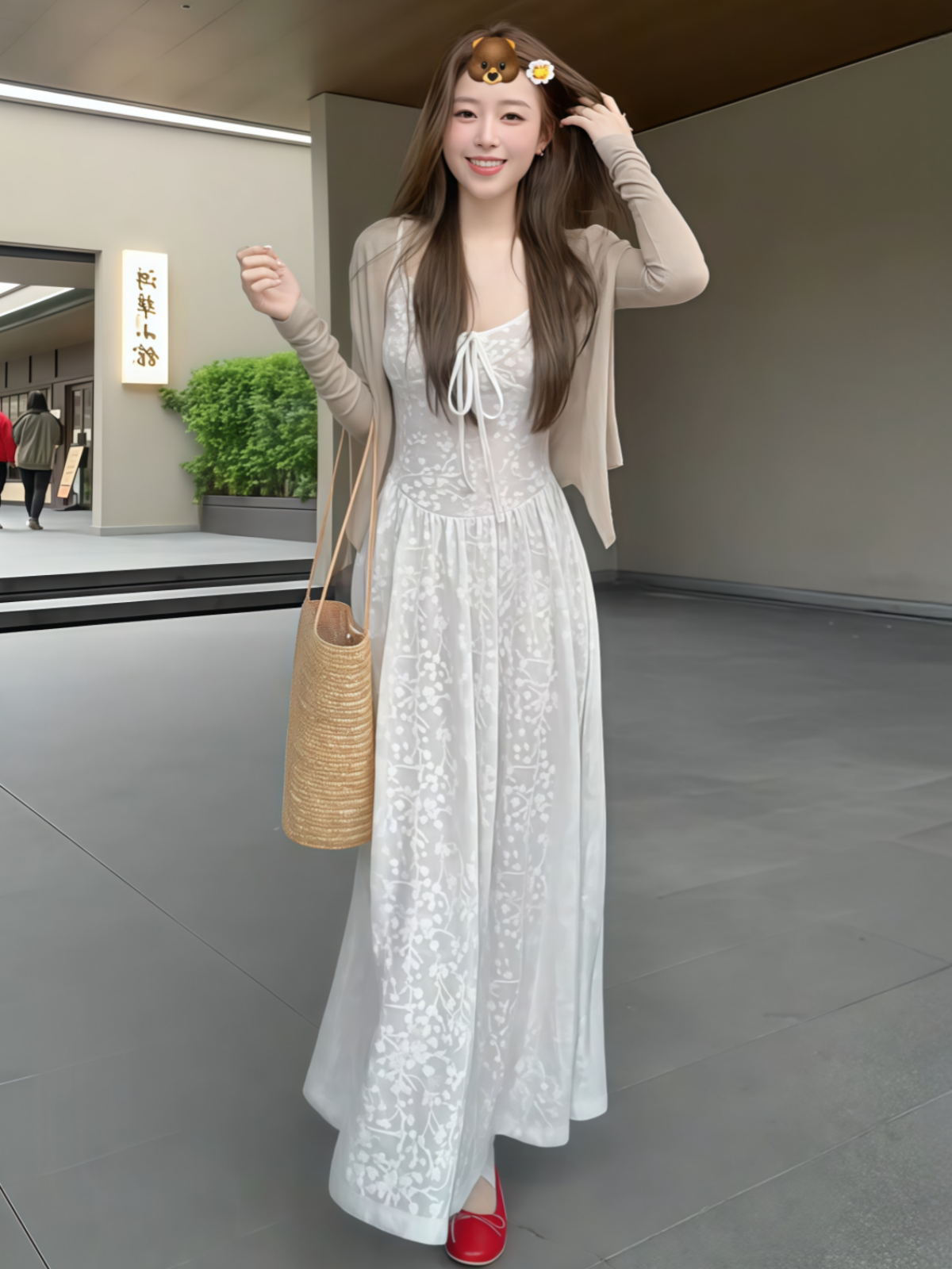 새로운 프랑스식 느긋한 고급 바람 레이스 망사 슈퍼 요정 휴가 바람 슬립 드레스 오픈 가디건 투피스 세트