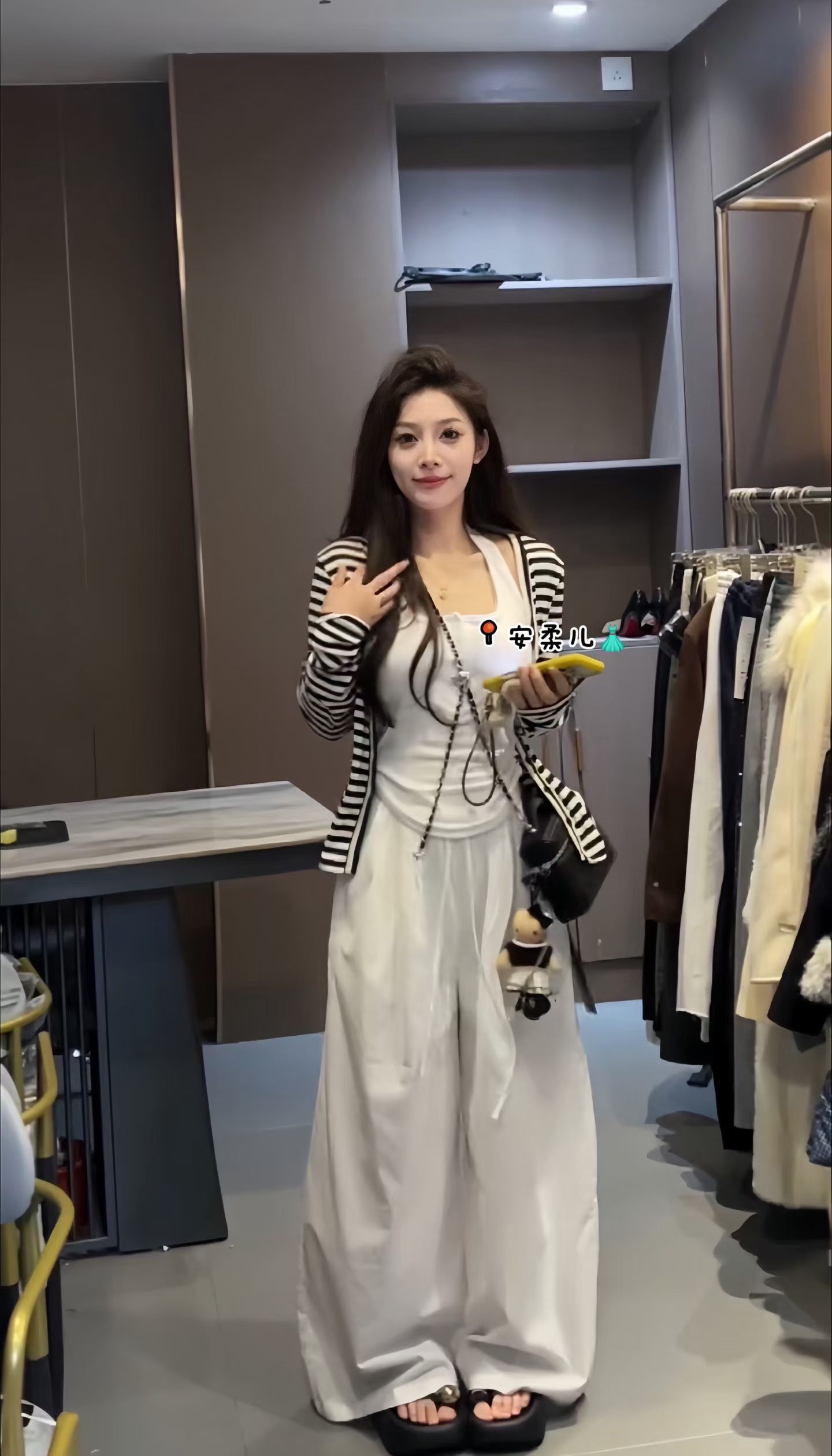 26 여름 새로운 패션 스트라이프 자외선 차단 재킷 단추 조끼 캐주얼 슬림해 보이는 와이드 레그 팬츠 3종 세트 세트