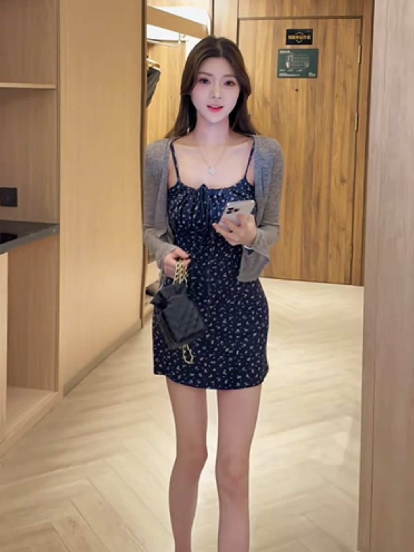 여름 프랑스식 순수한 욕망 바람 꼬집기 허리 슬림해 보이는 파란색 슬립 꽃무늬 드레스 긴팔 다용도 오픈 가디건 두 조각 여성 세트
