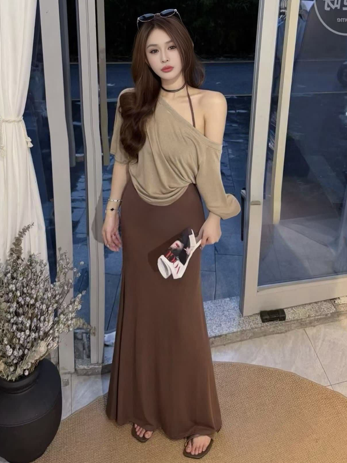 한 부서 착용 가져 가라. 세 조각 여성 세트 핫걸 순수한 욕망 패션 슬림해 보이는 행침 목 조끼 자외선 차단 티셔츠 반신 치마 세트