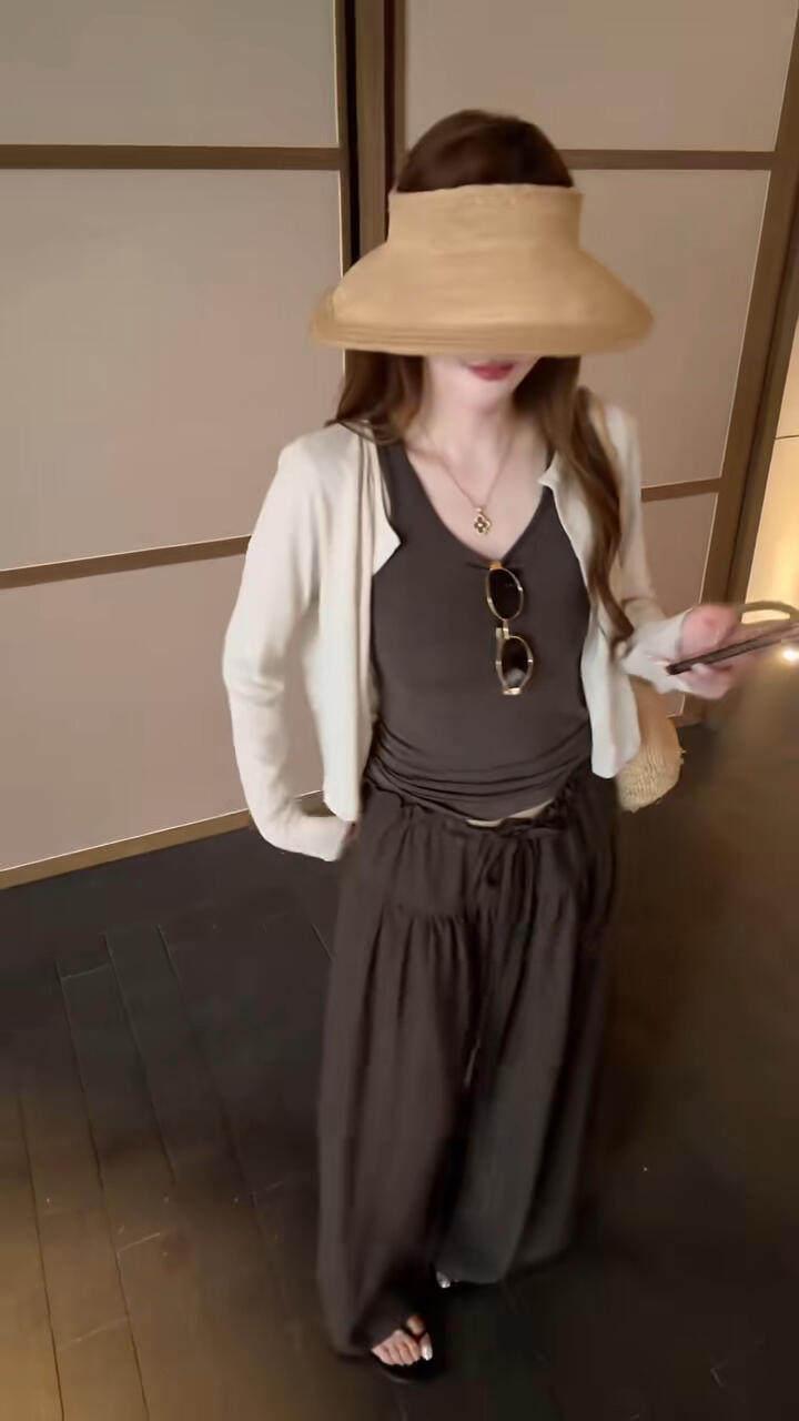 한 부서 익스트림 제인 뒤로 레이스업 자외선 차단 작은 셔츠 조끼 슬림해 보이는 레이스업 내 젓기 내 젓기 바지 3종 세트 세트 여성 여름 섹션