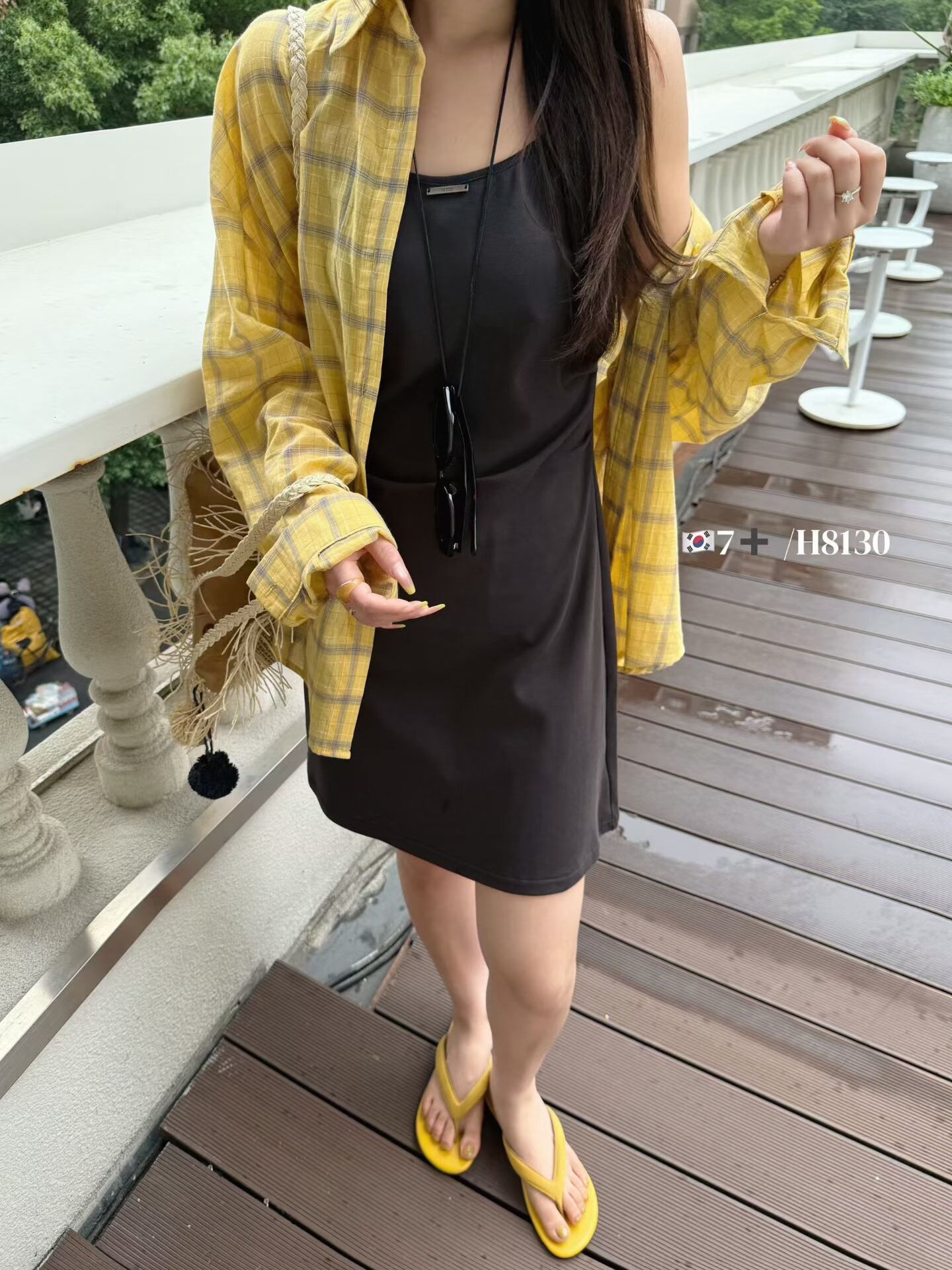 한 부서 느슨함 센스 배색 격자 무늬 셔츠 몸매 가꾸기 슬립 조끼 스커트 여름 전체 집합 패션 연령 감소 착용 가져 가라.