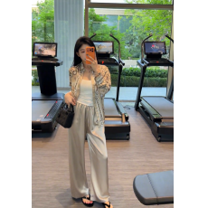 批发轻奢链条印花缎面套装女高级感垂感<b class='q'>衬衫</b>阔腿裤夏季通勤宽松三件套