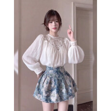批发法式千金风套装女夏季甜美薄款<b class='q'>蕾丝</b>花边衬衫油画a字<b class='q'>半身裙</b>两件套