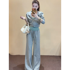 批发秋冬韩式休闲风连帽拉链卫衣外套+修身吊带内搭+松紧腰长<b class='q'>裤</b>三件套