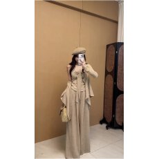 批发慵懒风休闲时尚三件套<b class='q'>女</b>秋季吊带背心+开衫+<b class='q'>高腰</b>阔腿裤松弛<b class='q'>感</b>套装