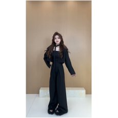 批发小个子通勤时尚套装女2026春季新款黑色<b class='q'>西装</b>外套抹胸阔腿裤三件套