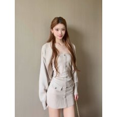 批发纯欲穿搭套装女秋季韩系绝美针织毛衣开衫外套包臀<b class='q'>抹胸</b>连衣短裙子