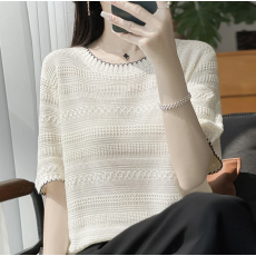 批发时尚提花短袖t恤女夏季2026新款<b class='q'>打底衫</b>洋气大码女装冰丝针织上衣