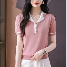 批发短袖t恤女2026新款妈妈夏装polo衫<b class='q'>上衣</b>冰丝针织衫薄款