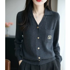 批发法式高级感POLO领<b class='q'>针织</b><b class='q'>开衫</b><b class='q'>女</b>短外套毛衣2026新气质格雷风上衣小衫