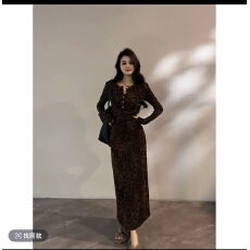 批发大婷婷秋冬新款时尚<b class='q'>豹纹</b>复古显瘦修身轻奢<b class='q'>连衣裙</b>长袖裙子