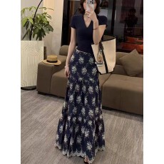 批发2026年新款春夏设计感气质套装V领短袖刺绣显瘦半身裙<b class='q'>两件</b>