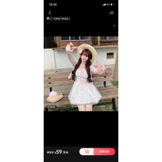 批发2026早春穿搭一整套女2026新款小香风粉色开衫碎花吊带<b class='q'>连衣裙</b>两件