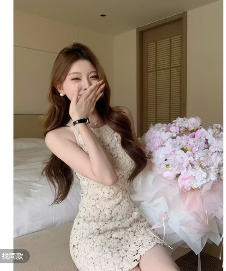 sza 꽃 객실 주리예 줄려엽 여름 새로운 부드러운 품격 홀로우 아웃 레이스 민소매 쇼트 스타일 드레스