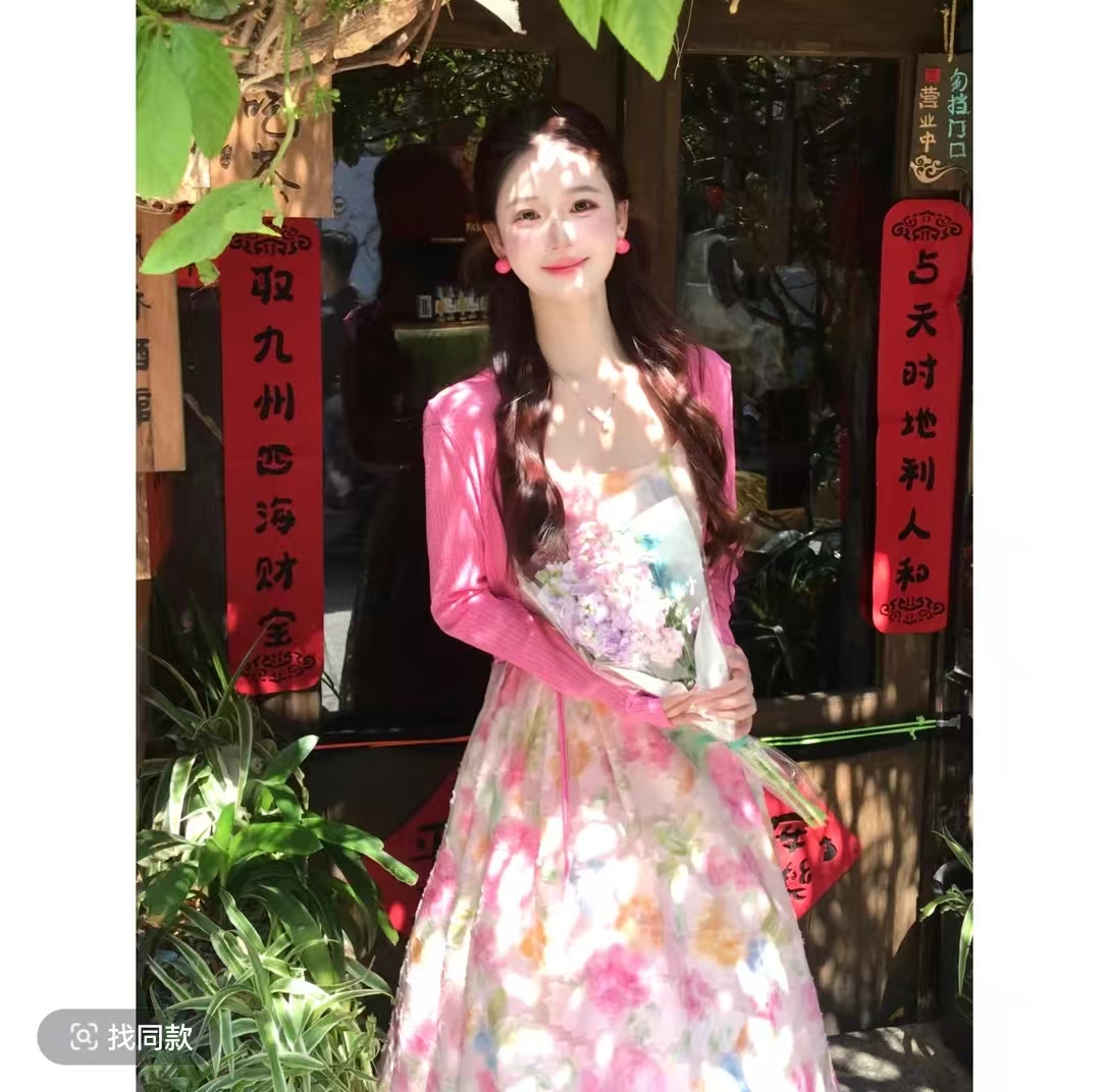 lili 리 리 가족 사랑 여름 휴가 바람 프랑스식 색상 슬립 드레스 오픈 가디건 세트