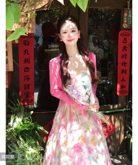 lili 리 리 가족 사랑 여름 휴가 바람 프랑스식 색상 슬립 드레스 오픈 가디건 세트